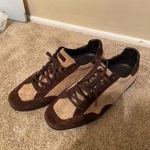 Authentic Gucci Lombox Brown & Tan Suede Sneakers